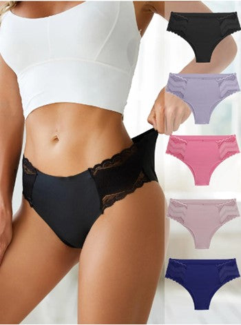 FINETOO Paquete de 5 panties sin costura con encaje en los lados