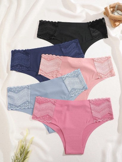 FINETOO Paquete de 5 panties sin costura con encaje en los lados