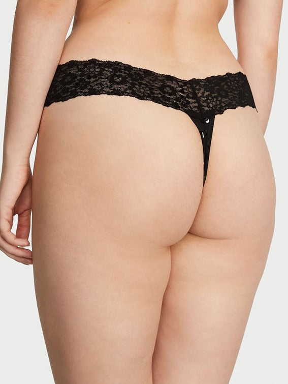 Tanga de algodón con cintura de encaje floral Victoria's Secret