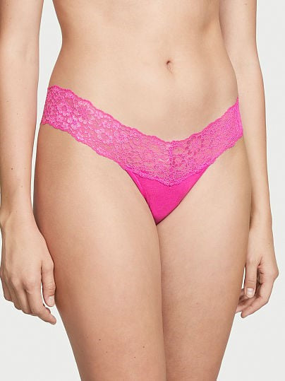 Tanga de algodón con cintura de encaje floral Victoria's Secret