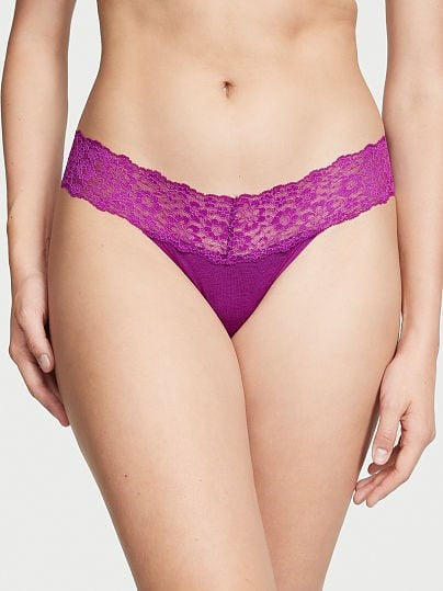 Tanga de algodón con cintura de encaje floral Victoria's Secret