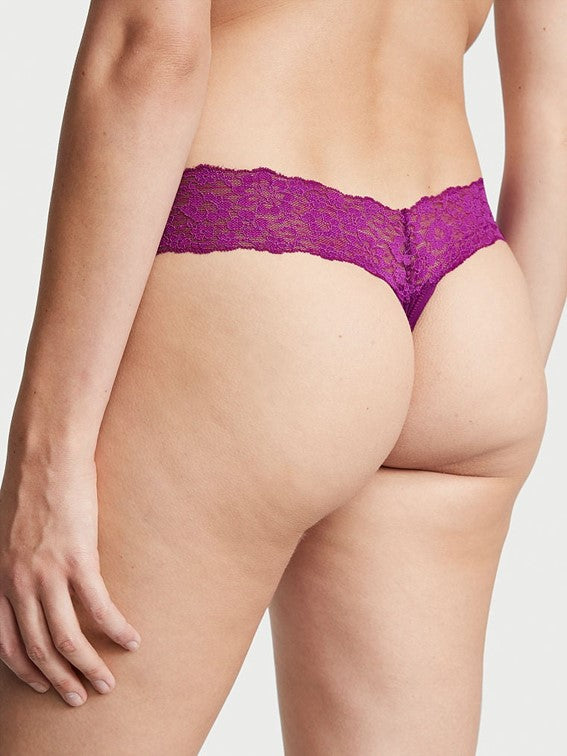 Tanga de algodón con cintura de encaje floral Victoria's Secret