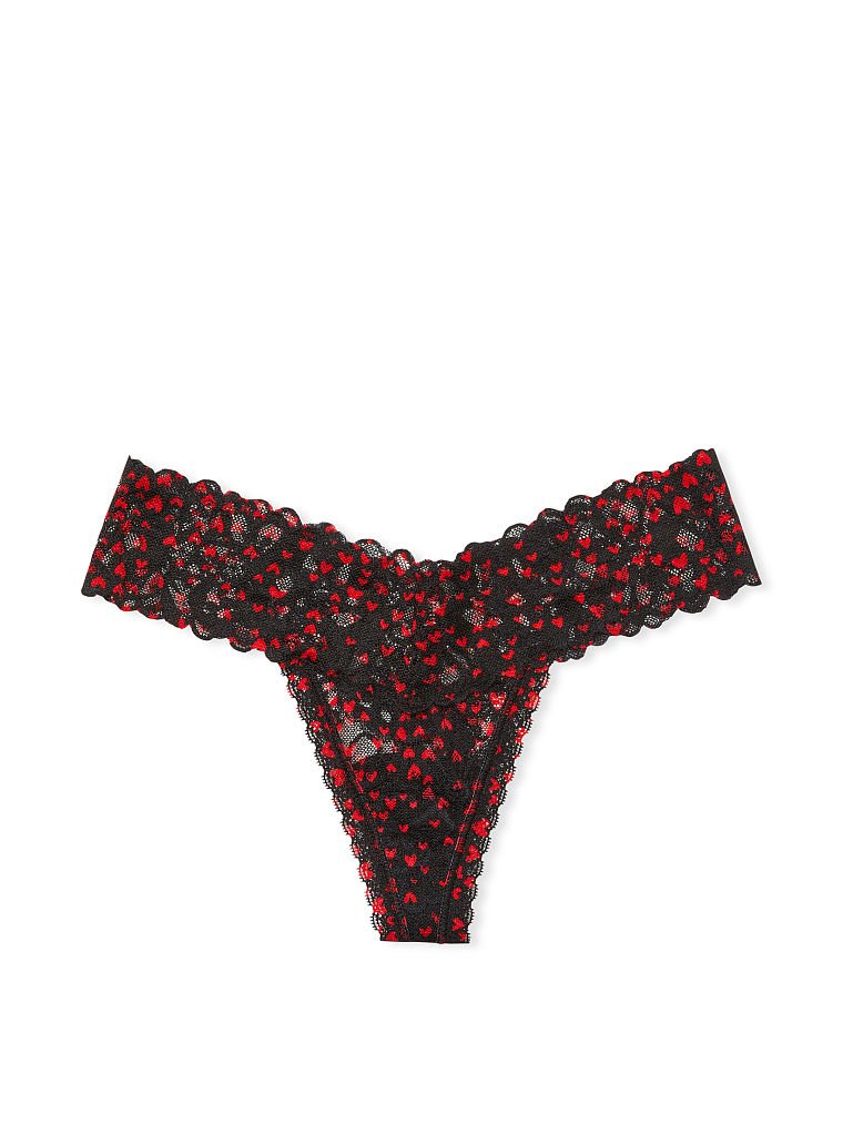 Tanga Lacie negro con corazones rojos Victoria's Secret