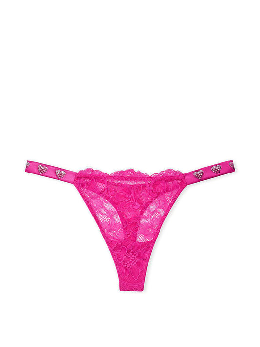 Tanga de encaje Fucsia con tirantes liso con brillantes Victoria's Secret