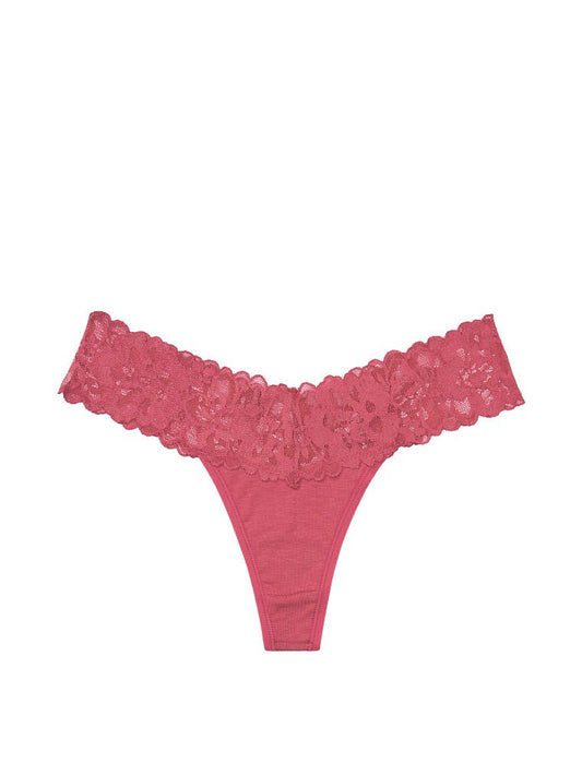 Tanga de algodón con cadera de Encaje Lady pink Victoria's Secret