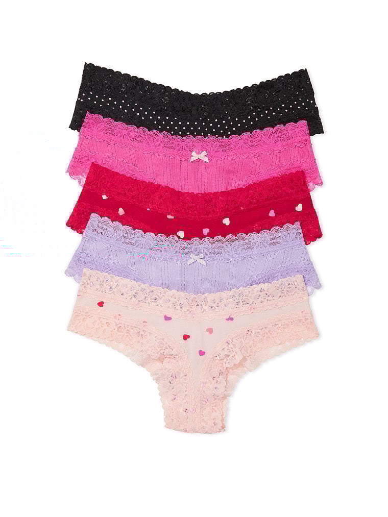 Paquete de 5 bragas cheeky de algodón con cintura de encaje Victoria´s Secret