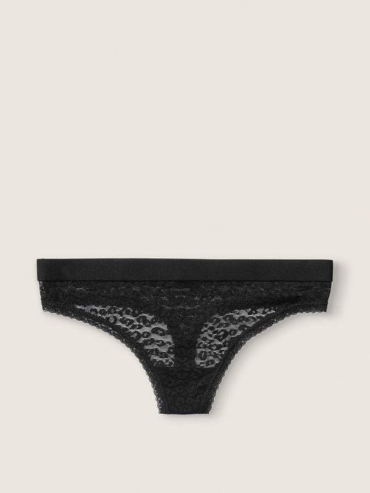 Tanga de encaje negro puro Pink Victoria's Secret