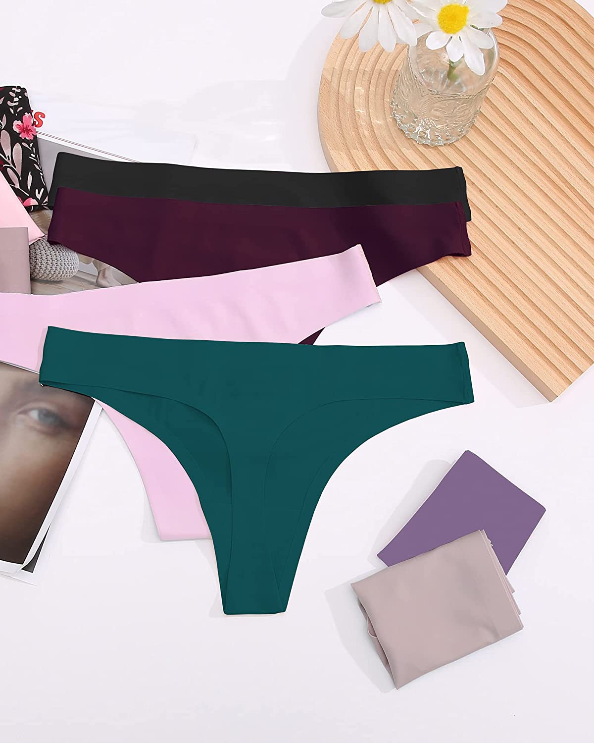 FINETOO Paquete de 3 tangas invisibles sin costuras de tiro bajo