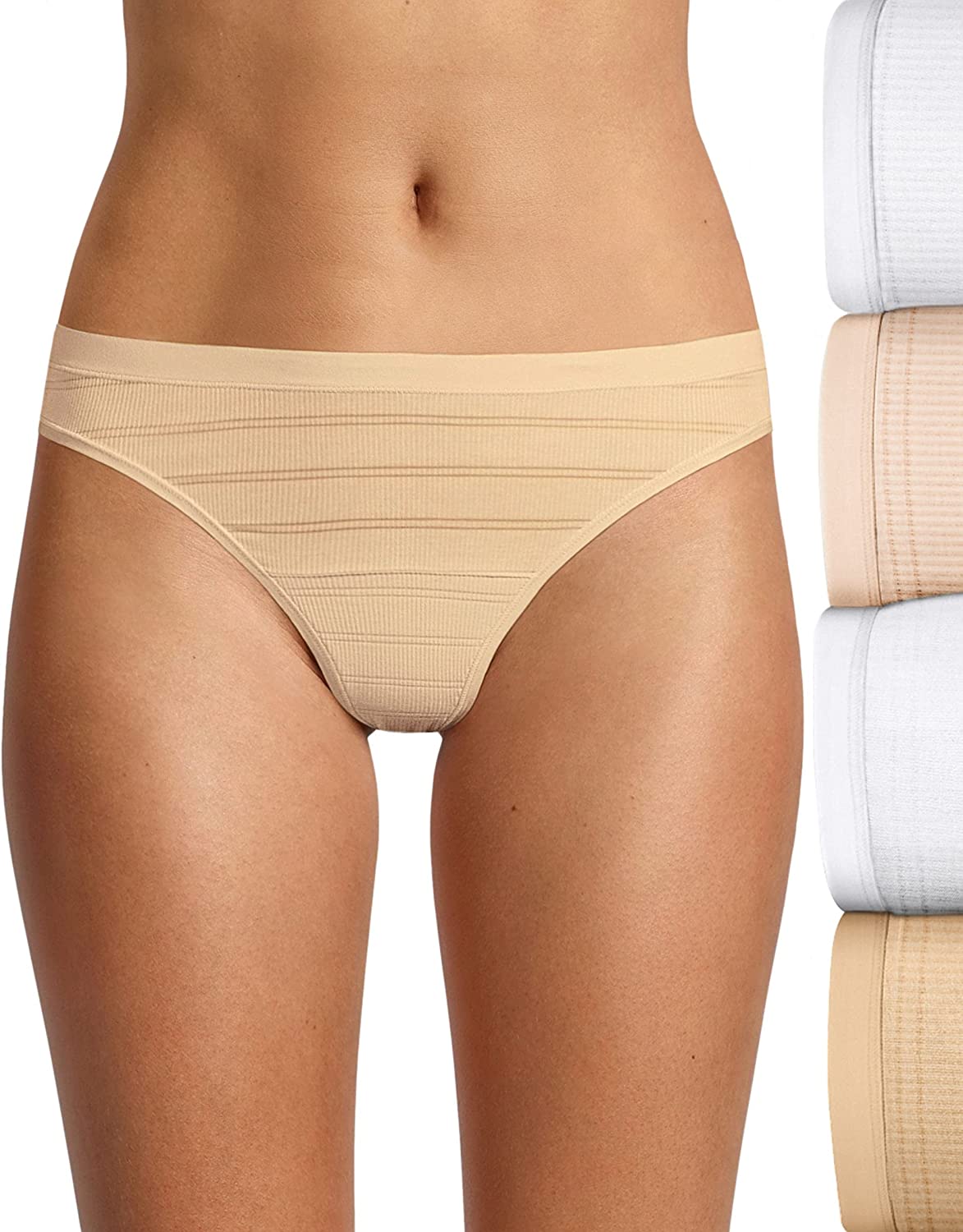 Hanes Tanga de ajuste flexible transpirable para mujer, paquete de 4